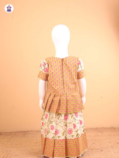 Light Green Floral Printed - Pavadai Sattai