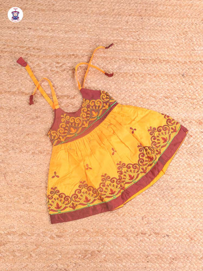 Brown & Yellow - Embriodered Frock