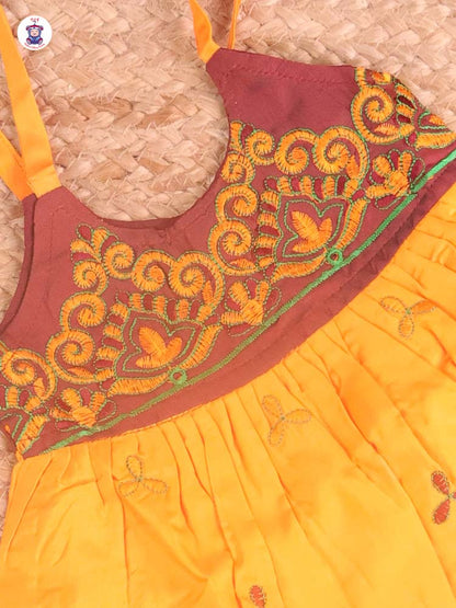 Brown & Yellow - Embriodered Frock