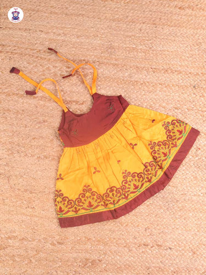 Brown & Yellow - Embriodered Frock