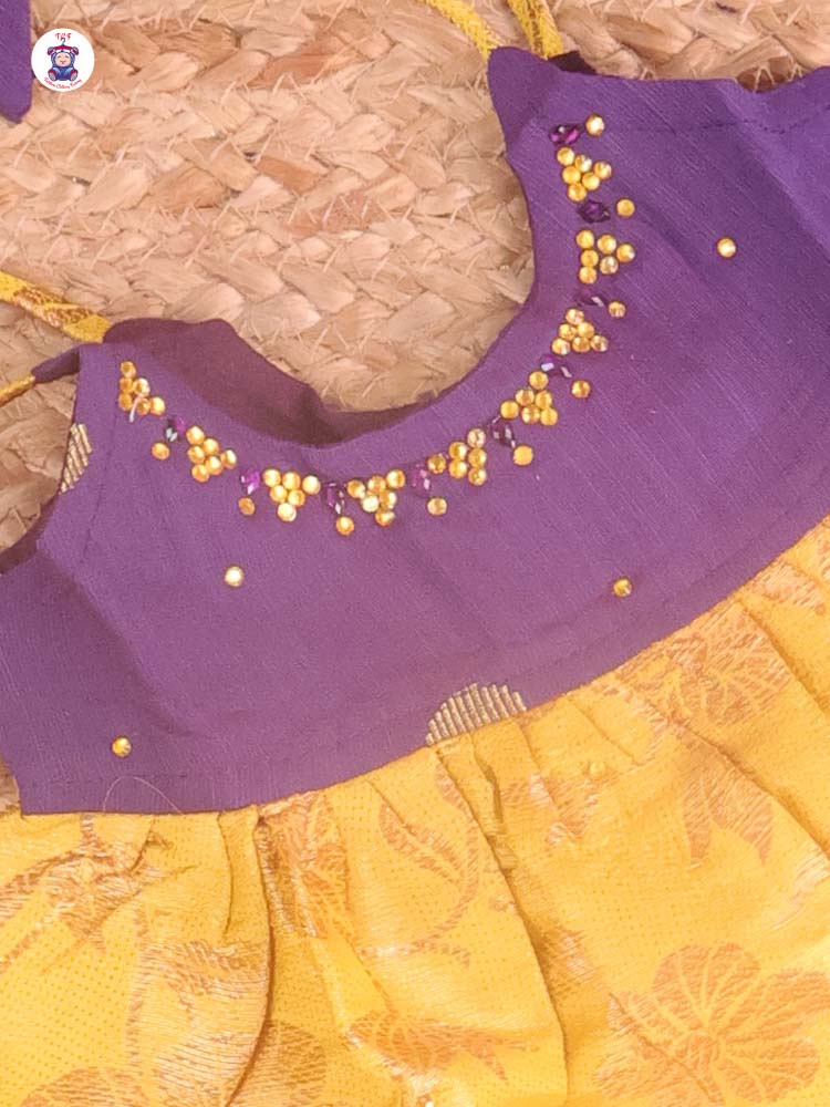 Purple & Mustard - New Born Frock