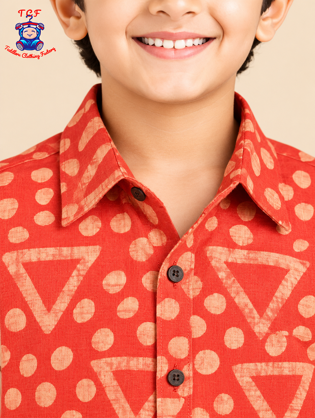 Orange & Beige - Boys Readymade Bhatik Shirts