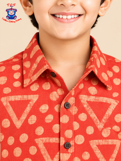 Orange & Beige - Boys Readymade Bhatik Shirts
