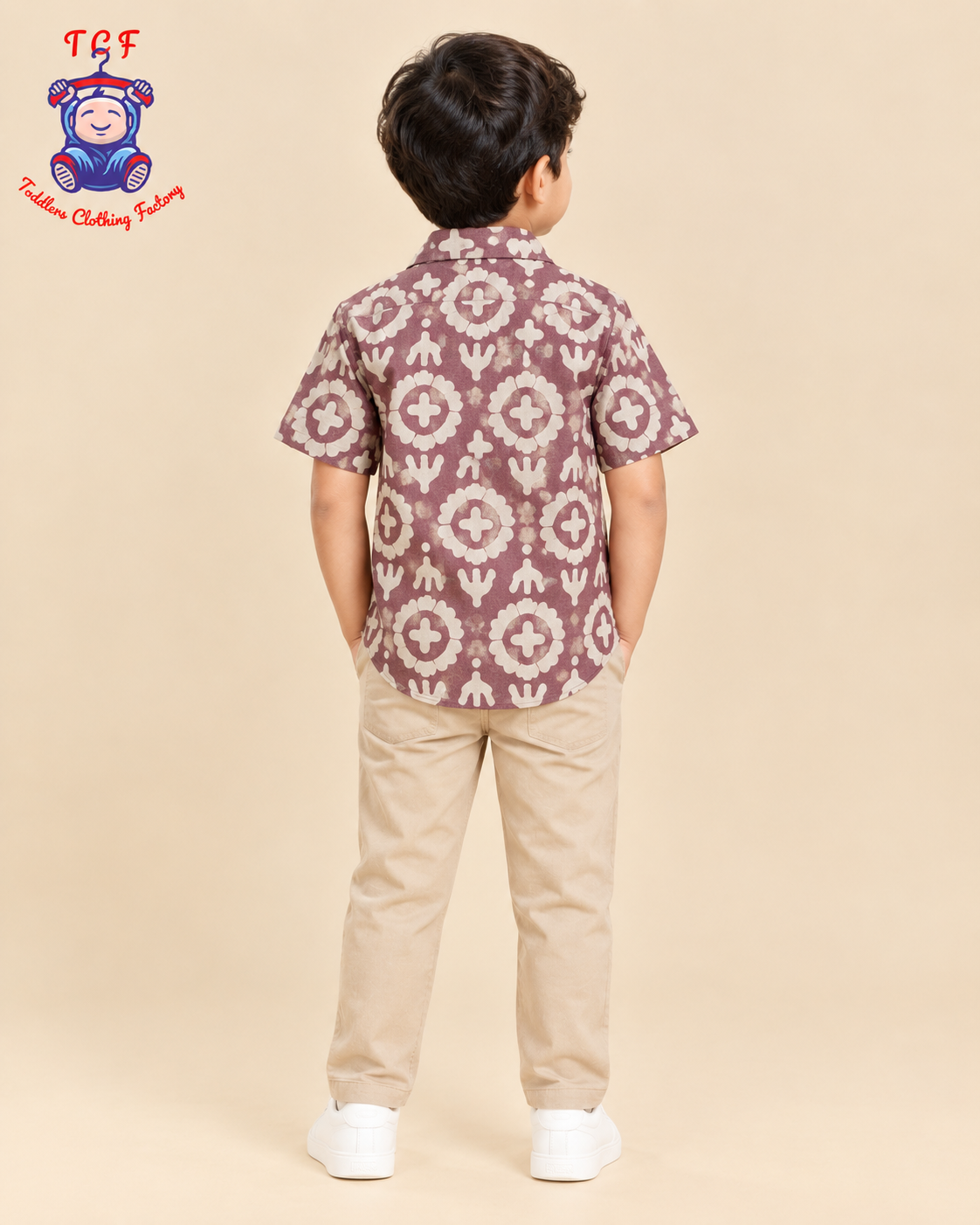 Lavender & Beige - Boys Readymade Bhatik Shirts