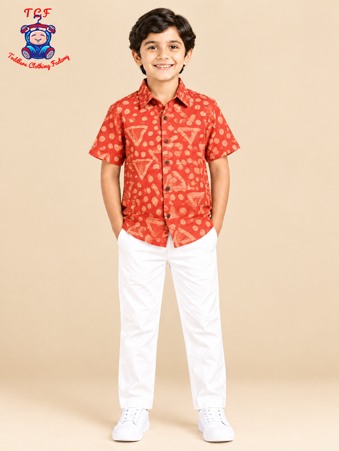 Orange & Beige - Boys Readymade Bhatik Shirts