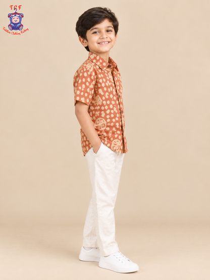 Yellow & Beige - Boys Readymade Bhatik Shirts
