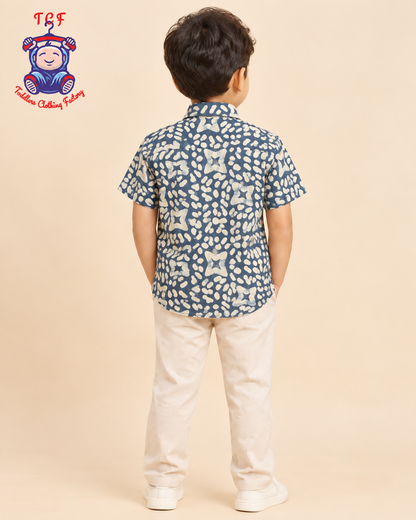 Grey & Beige - Boys Readymade Bhatik Shirts