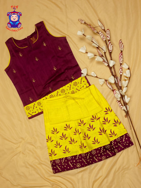 Maroon & Yellow - Cotton Pavadai Sattai
