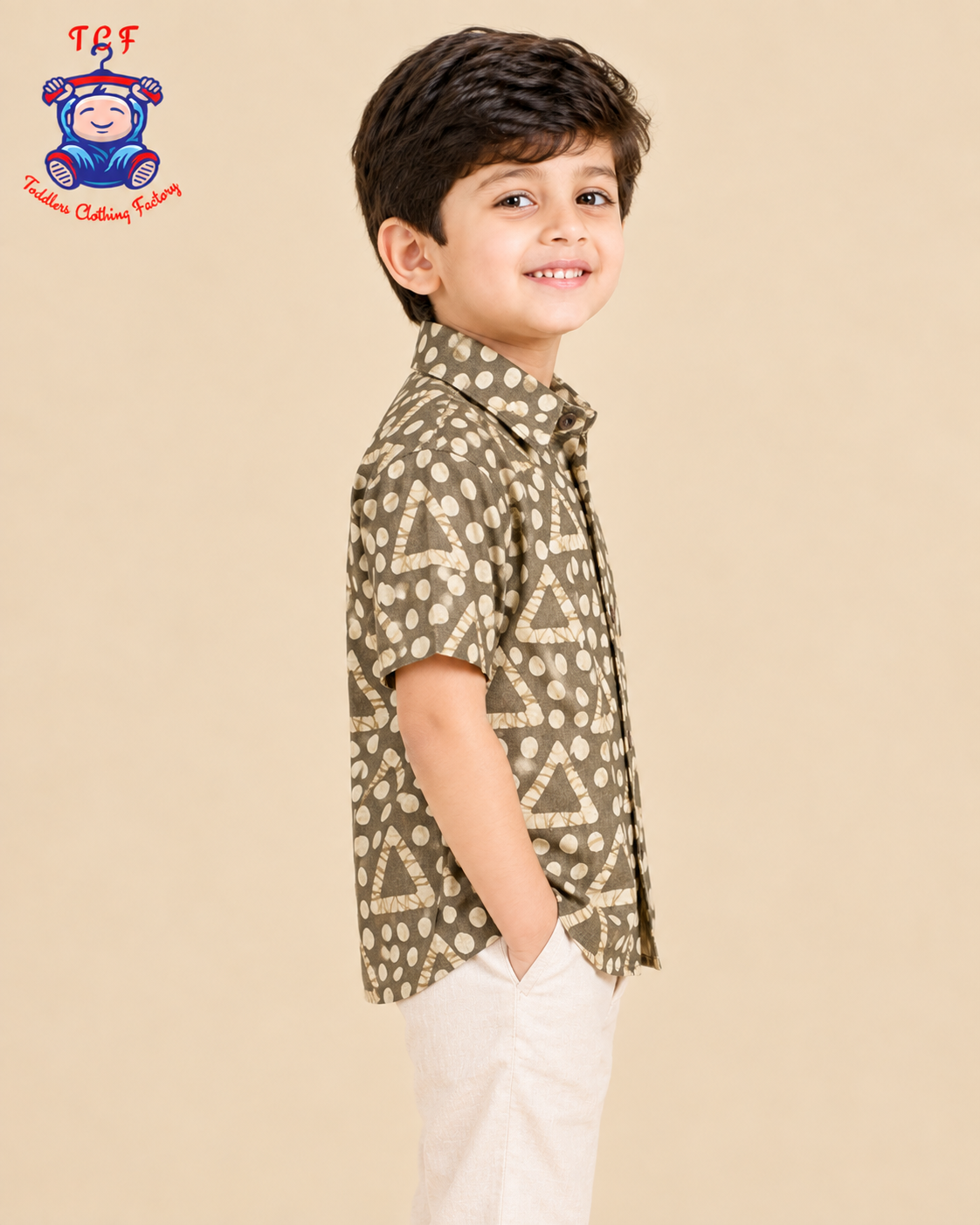 Pastel Green & Beige - Boys Readymade Bhatik Shirts