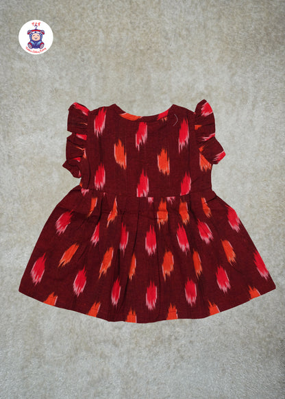 Maroon - Girls Readymade Ikat Frocks