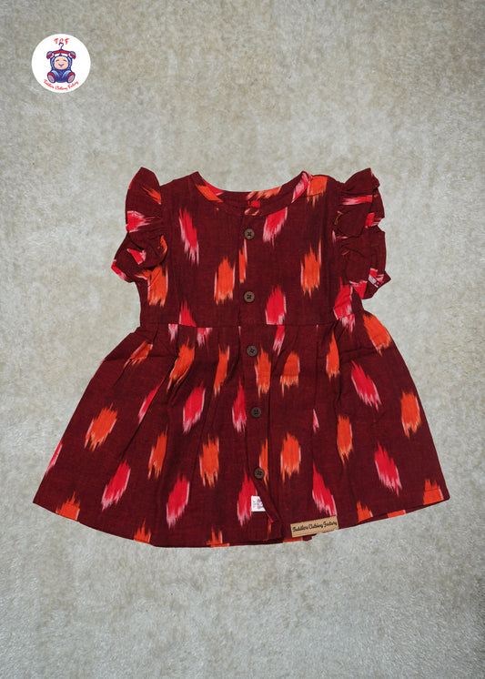 Maroon - Girls Readymade Ikat Frocks
