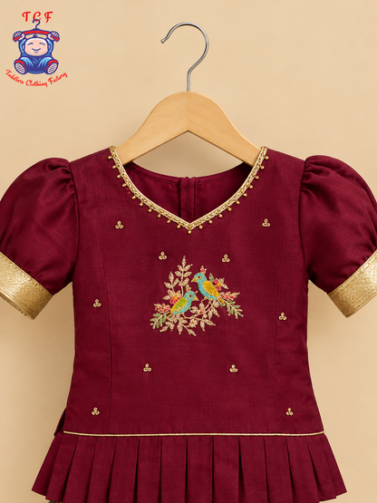 Maroon & Embrodiery Printed Lehenga Choli with Netted Dupatta – Girls Lehenga
