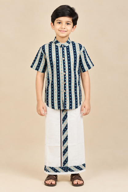 Indingo & Cream - Boys Welcro Dhotis & Shirts