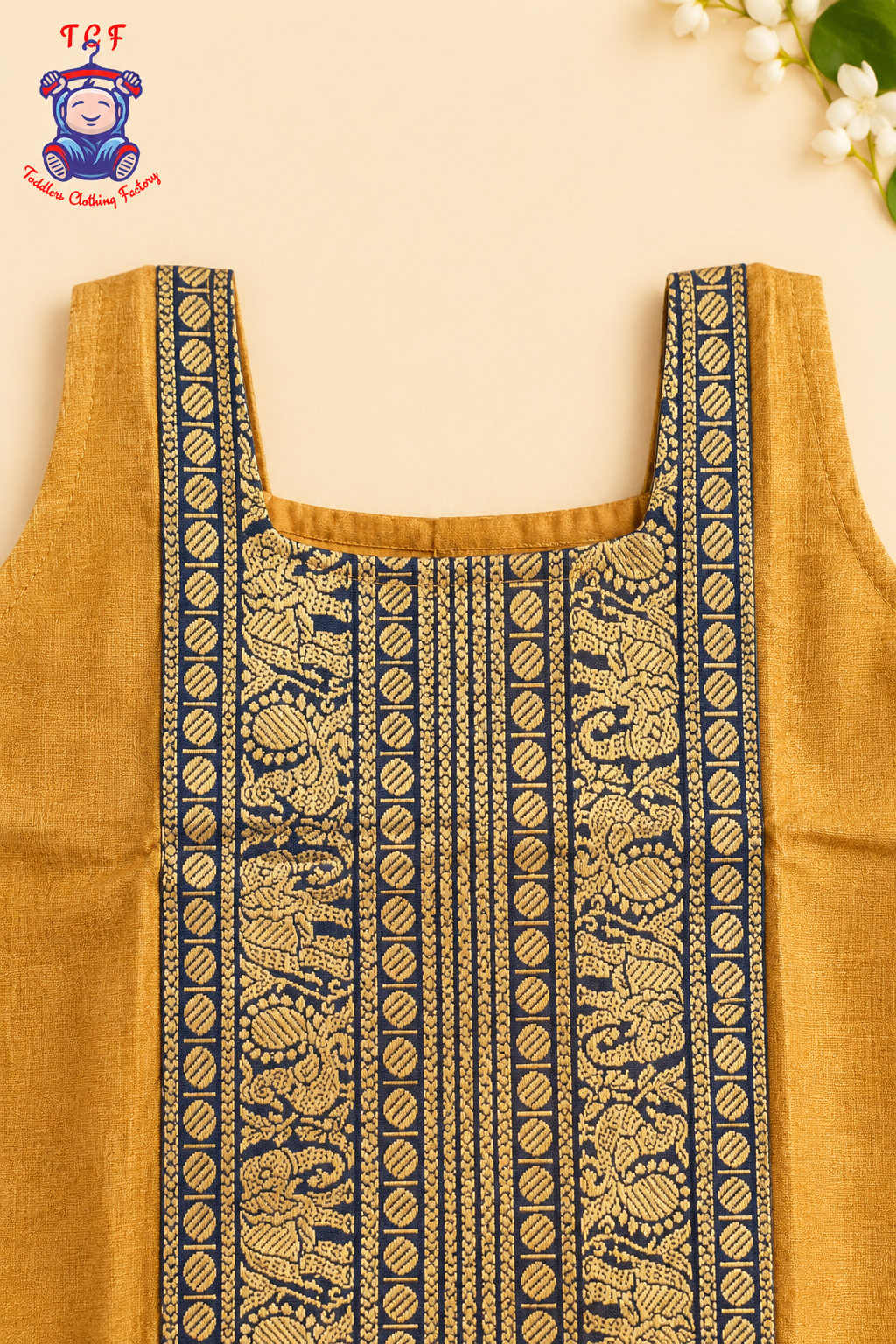 Mustard & Black Border With Gold Zari - Girls Chettinad Pavadai Sattai