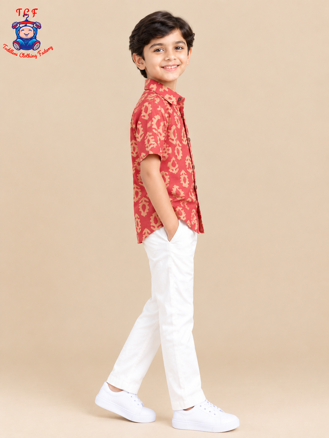 Red & Beige - Boys Readymade Bhatik Shirts