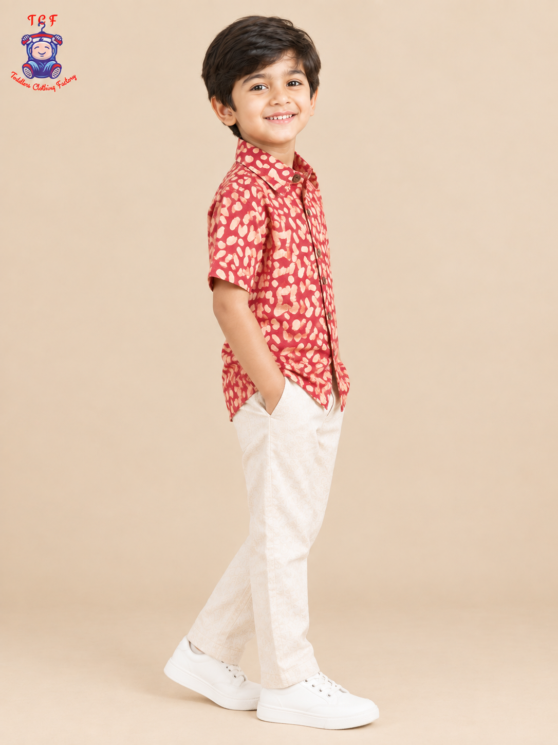 Majentha & Beige - Boys Readymade Bhatik Shirts