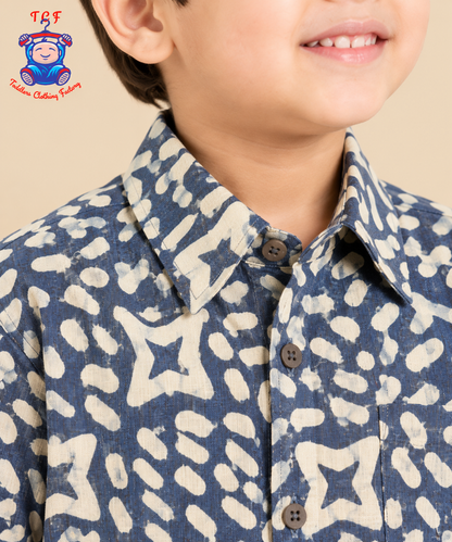 Grey & Beige - Boys Readymade Bhatik Shirts