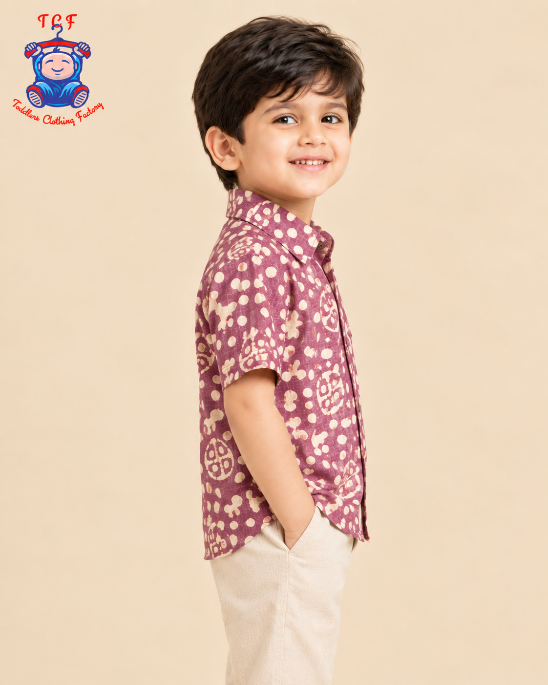 Lavender & Beige - Boys Readymade Bhatik Shirts