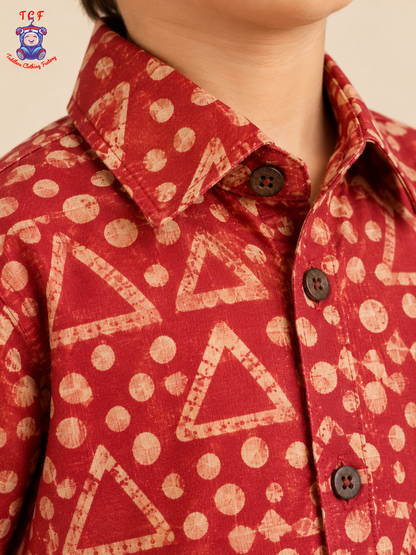 Maroon & Beige - Boys Readymade Bhatik Shirts