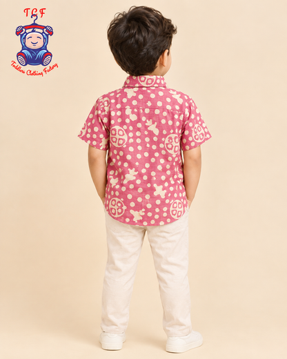 Red & Beige - Boys Readymade Bhatik Shirts