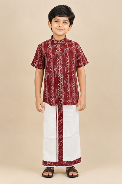 Rust & Cream - Boys Welcro Dhotis & Shirts