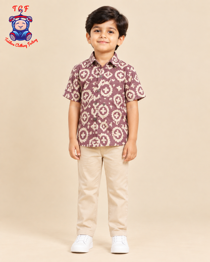 Lavender & Beige - Boys Readymade Bhatik Shirts