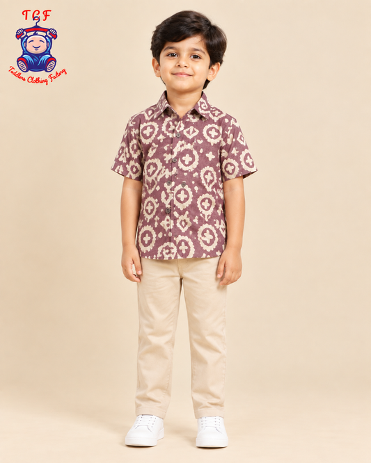 Lavender & Beige - Boys Readymade Bhatik Shirts