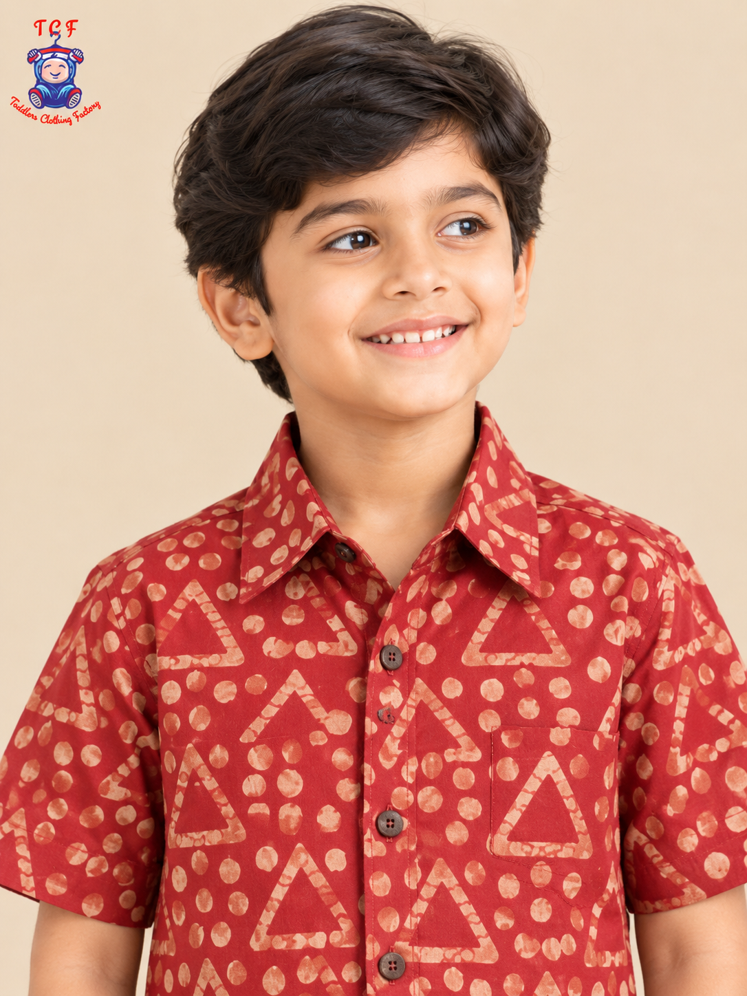 Maroon & Beige - Boys Readymade Bhatik Shirts