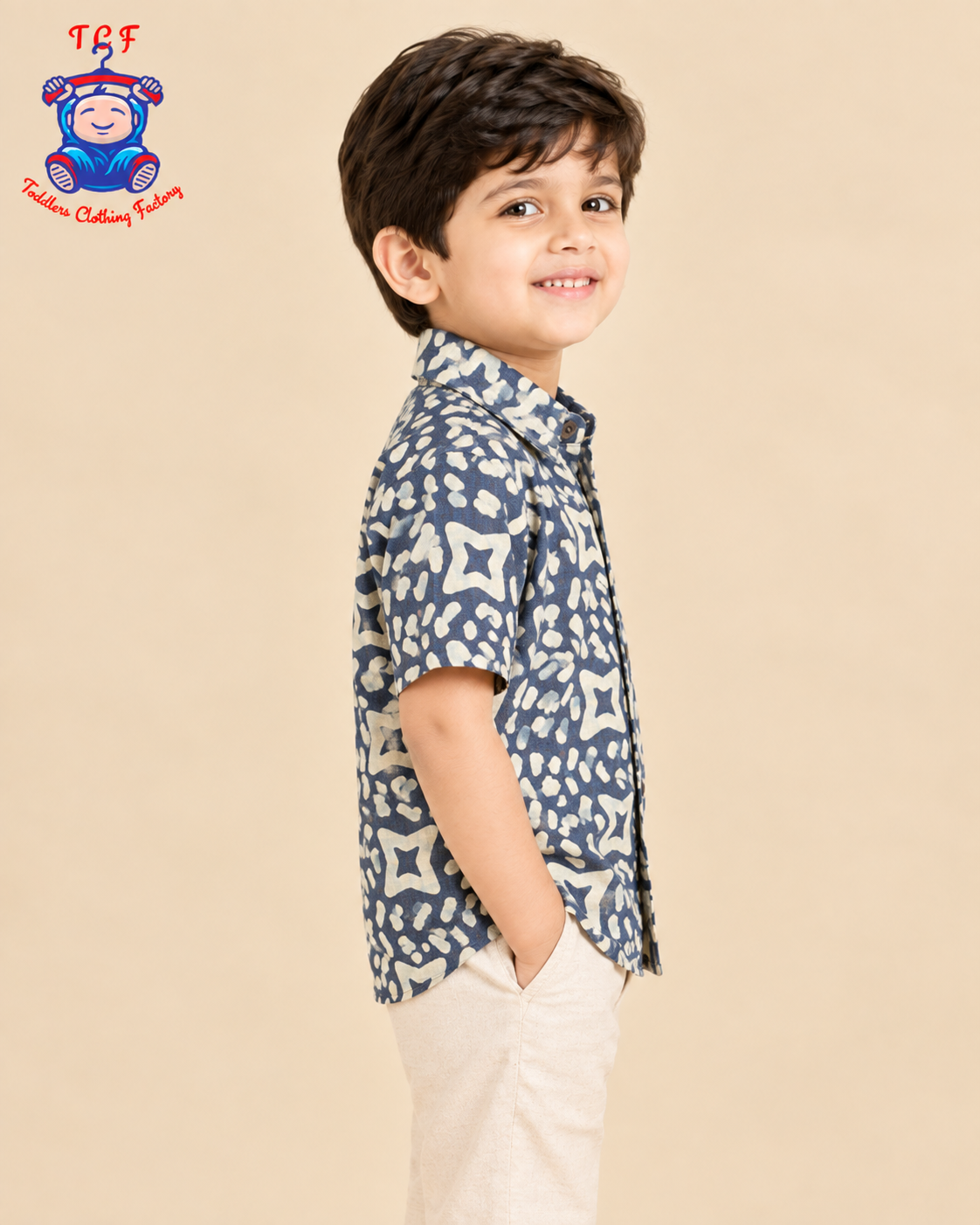 Grey & Beige - Boys Readymade Bhatik Shirts