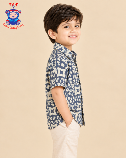Grey & Beige - Boys Readymade Bhatik Shirts