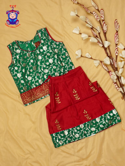 Green & Red - Banarasi Pavadai Sattai