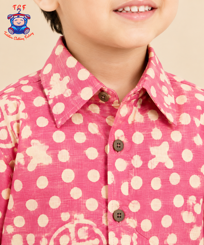Red & Beige - Boys Readymade Bhatik Shirts