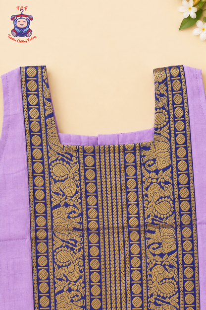 Lavender & Blue Border With Gold Zari - Girls Chettinad Pavadai Sattai