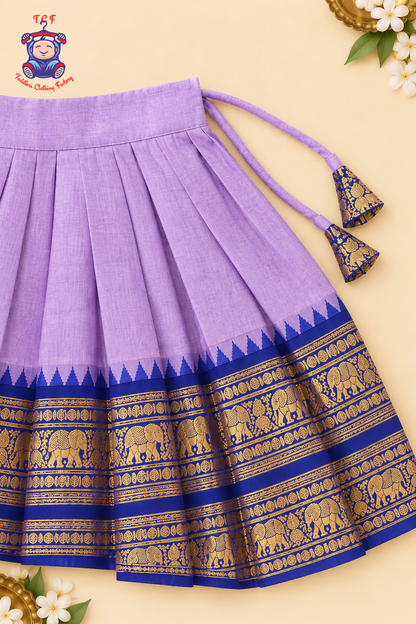 Lavender & Blue Border With Gold Zari - Girls Chettinad Pavadai Sattai