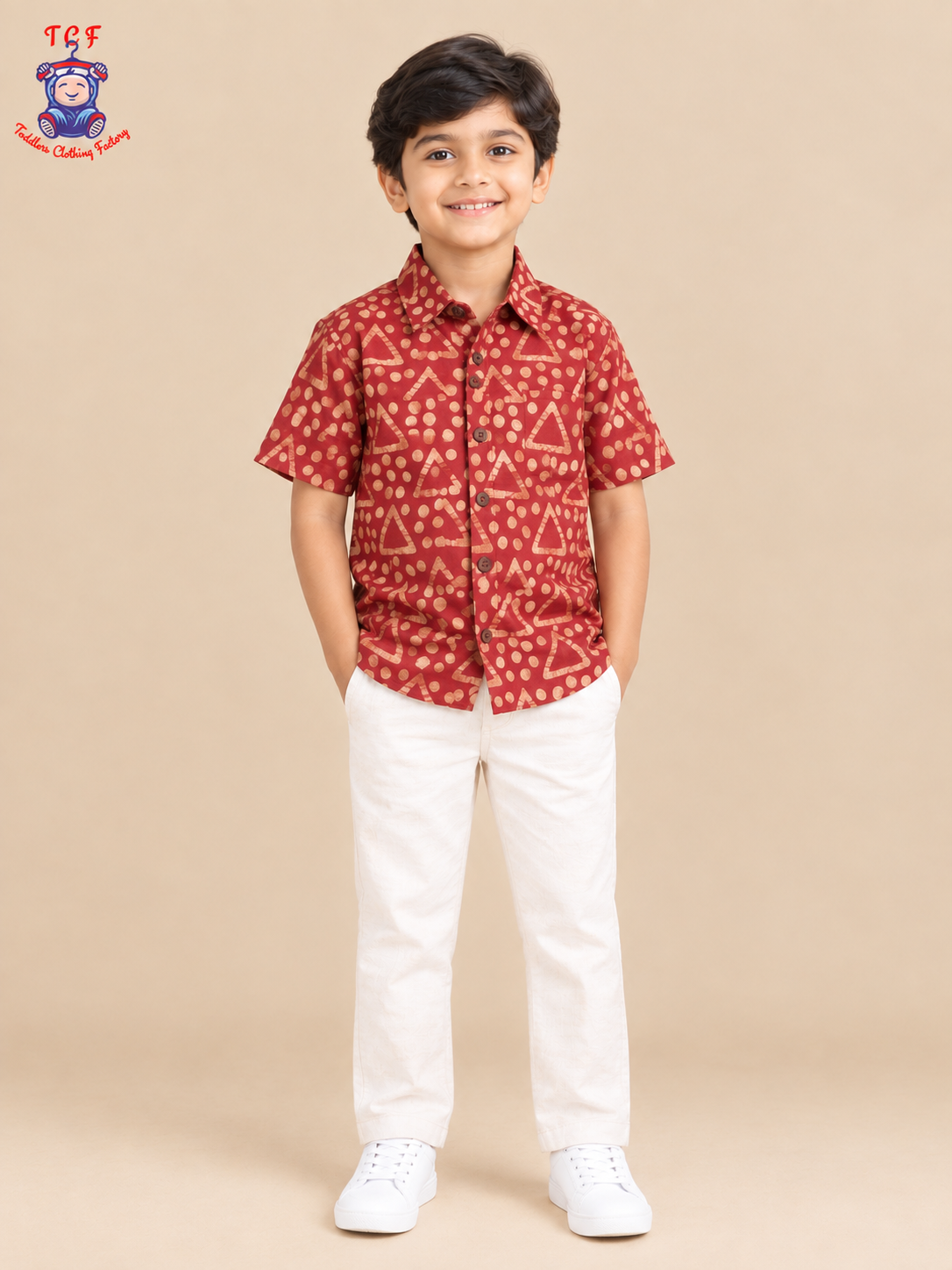 Maroon & Beige - Boys Readymade Bhatik Shirts