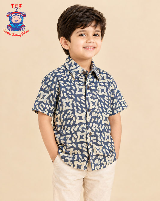 Grey & Beige - Boys Readymade Bhatik Shirts