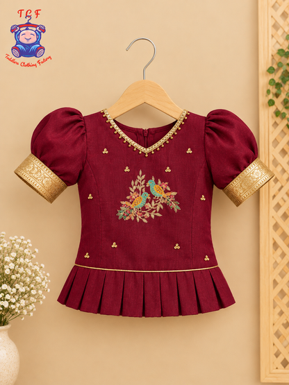 Maroon & Embrodiery Printed Lehenga Choli with Netted Dupatta – Girls Lehenga