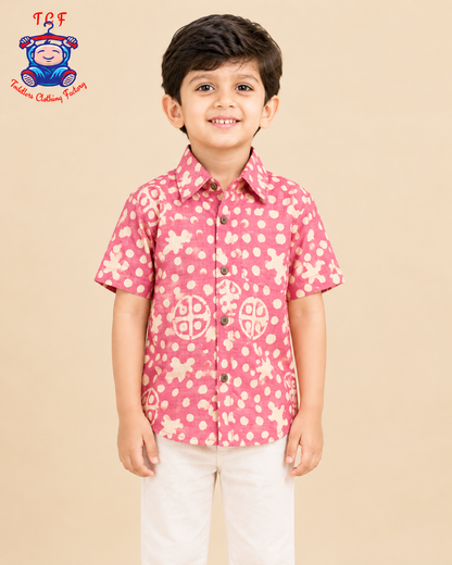 Red & Beige - Boys Readymade Bhatik Shirts