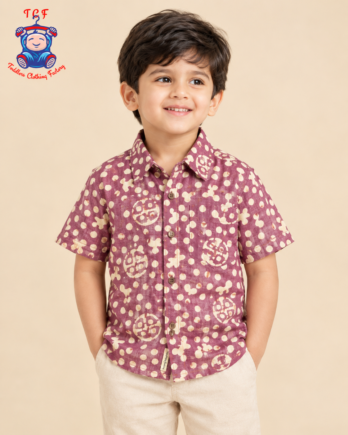 Lavender & Beige - Boys Readymade Bhatik Shirts
