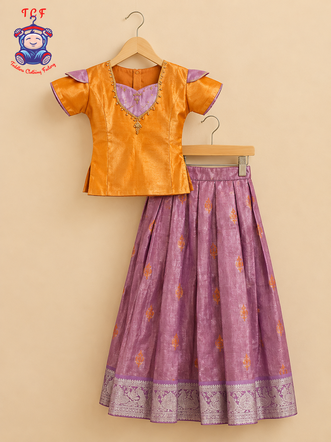 Peach & Lavender - Girls Readymade Pavadai Sattai