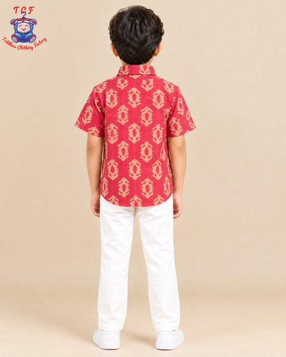 Red & Beige - Boys Readymade Bhatik Shirts