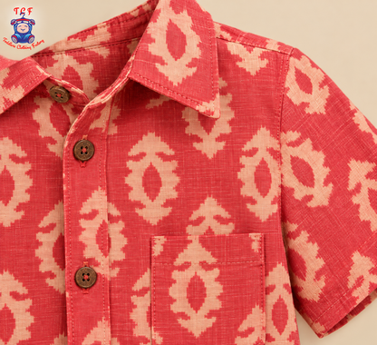 Red & Beige - Boys Readymade Bhatik Shirts