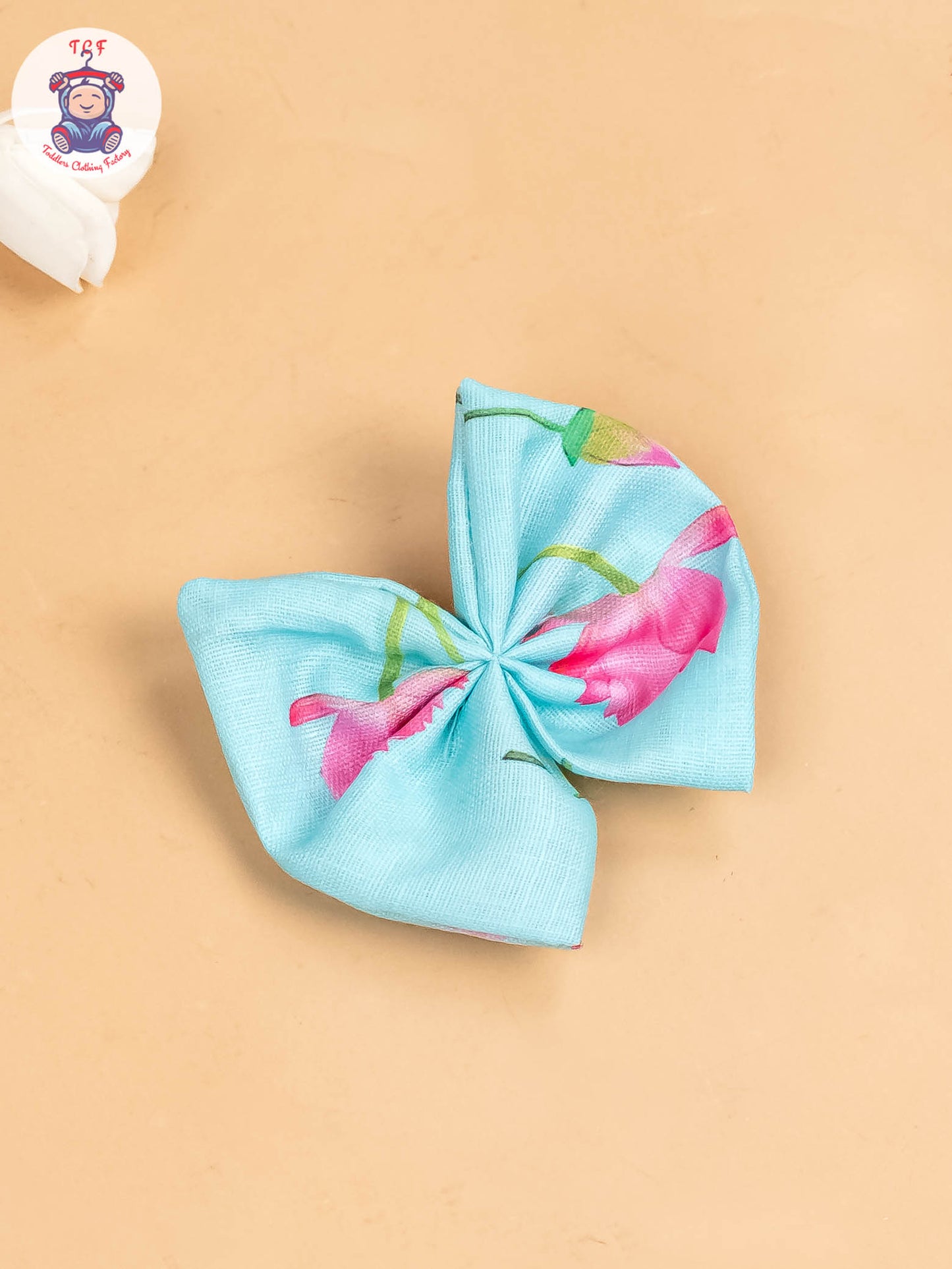 Sky Blue & Pink - Girls Floral Printed Frock With Matching Hair Clip