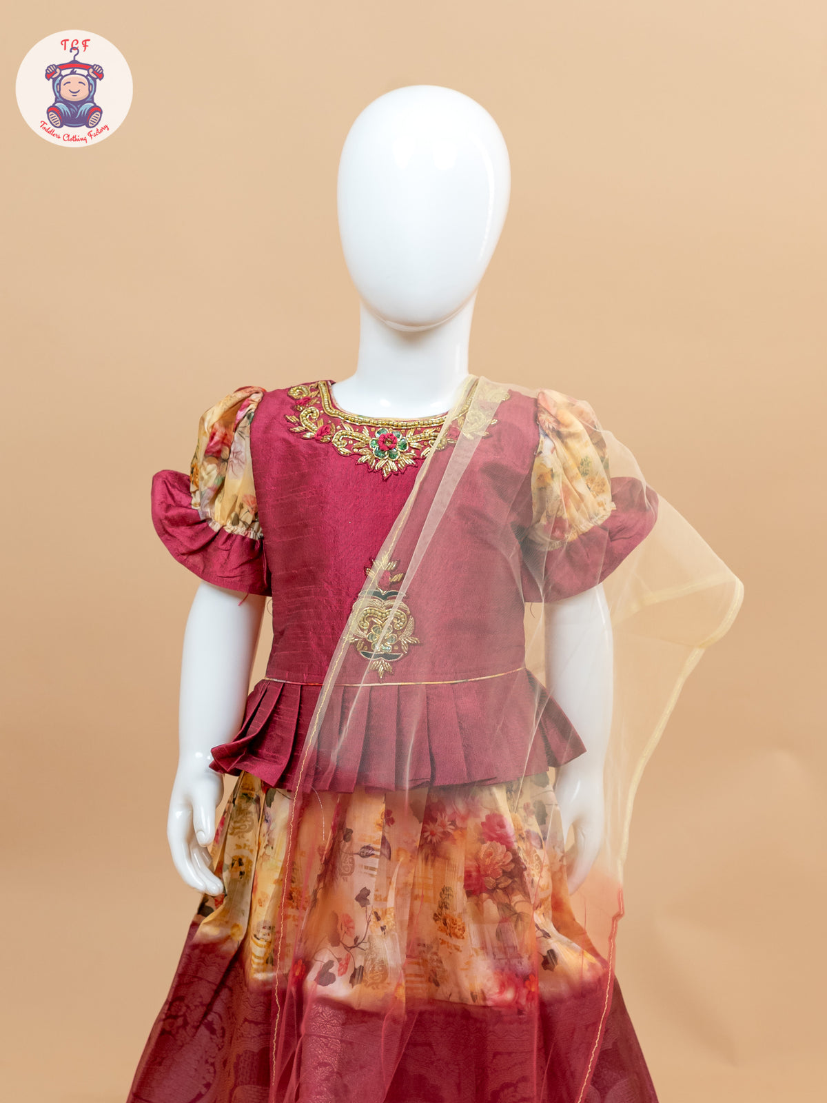 Magenta Floral Print - Semi Silk Leghanga Choli