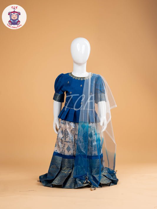 Blue Floral Print - Semi Leghanga Choli