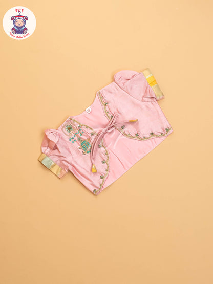 Peach Floral Semi - Silk Frock