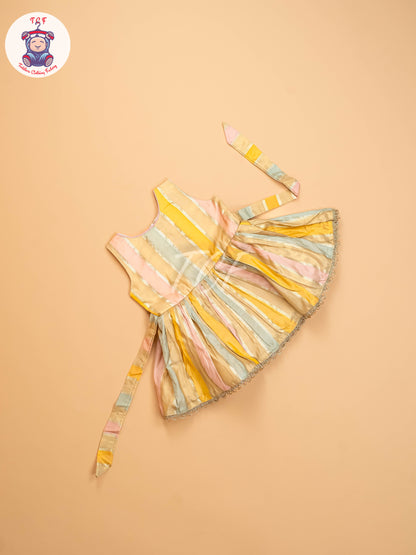 Peach Floral Semi - Silk Frock