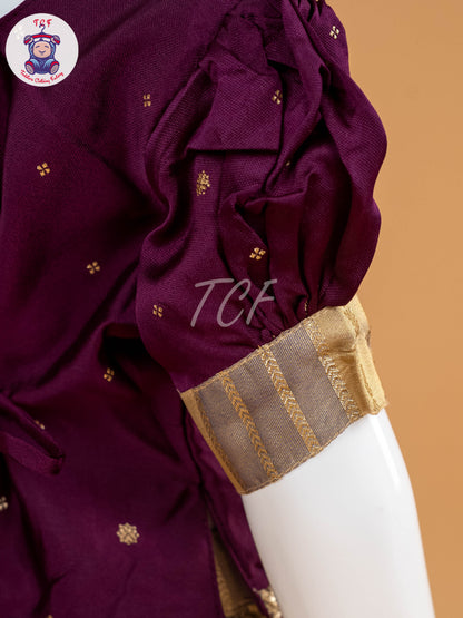 Purple & Sandal Floral Print - Semi Leghanga Choli
