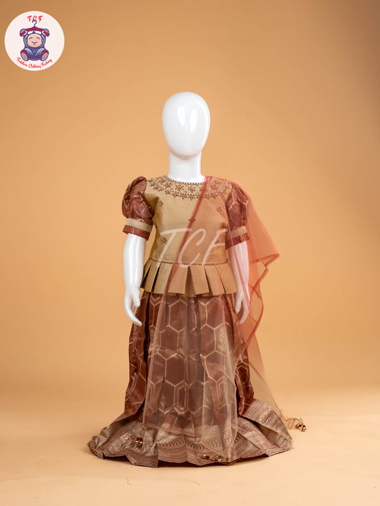Beige & Brown Floral Print - Semi Leghanga Choli
