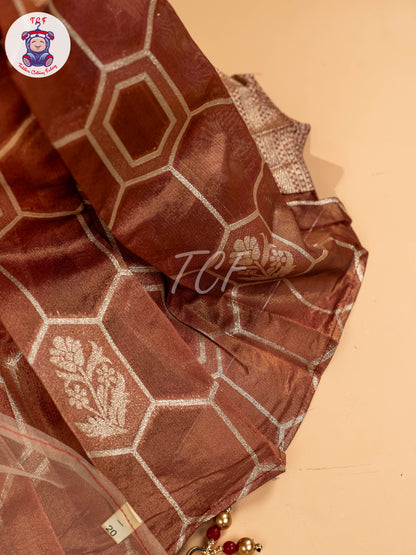 Beige & Brown Floral Print - Semi Leghanga Choli